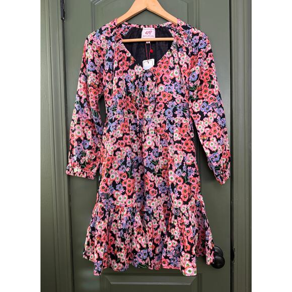 NWT Banjanan Black Monarch Macaw Mini Floral Fall 100% Cotton Dress Pink XS - Picture 3 of 8